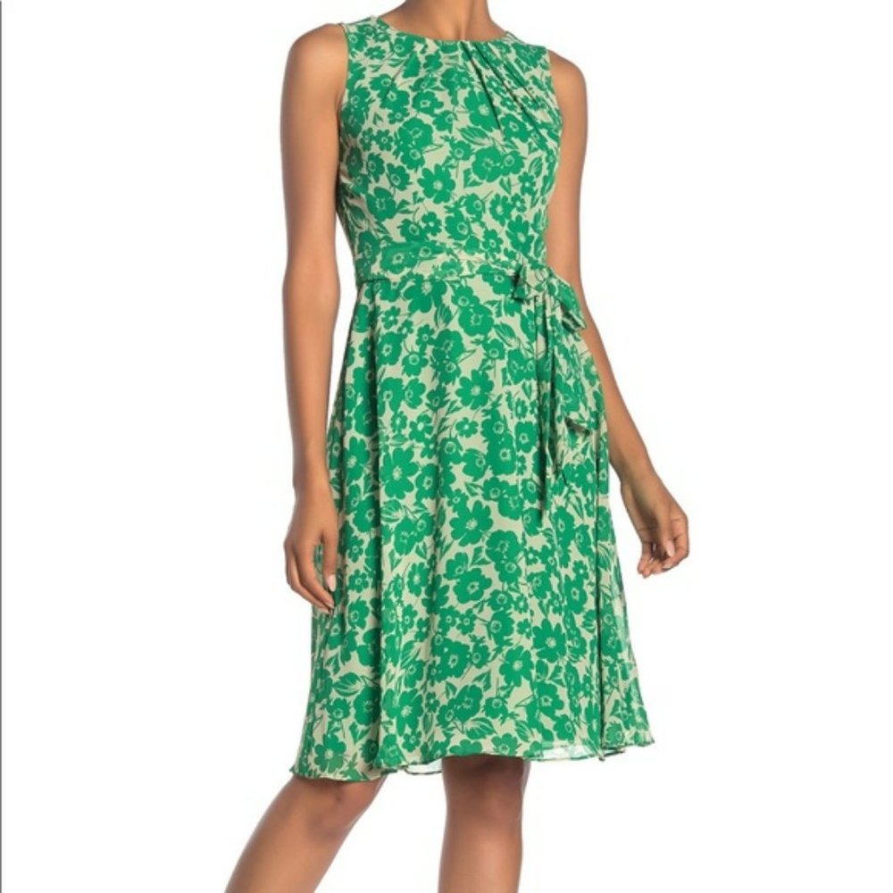 Eliza J White & Green Floral Chiffon Midi Dress